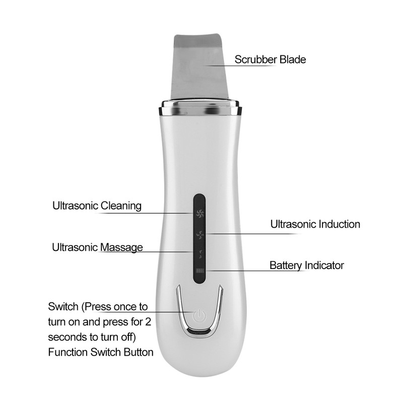 Ultrasonic Face Skin Scrubber Blackhead Removal Ion Cleaner Facial Cleanser