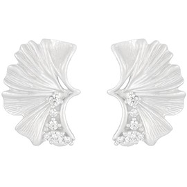 NicoWerk SOS602 Women's Earrings 925 Silver Stud Earrings in Ginkgo Leaf Shape with Stone Shiny Unusual