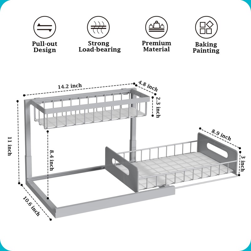 REALINN Under Sink Organizer, Pull Out Cabinet Organizer 2 Tier