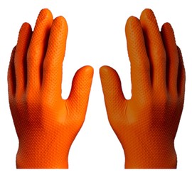 Heavy Duty Super Strong Orange Grip Nitrile Gloves PF 8 mil |Mechanical|Industrial| Engineering|Lab|Food|Cleaning|Plumbing| Gardening Box of 50 Gloves (Orange, MEDIUM)