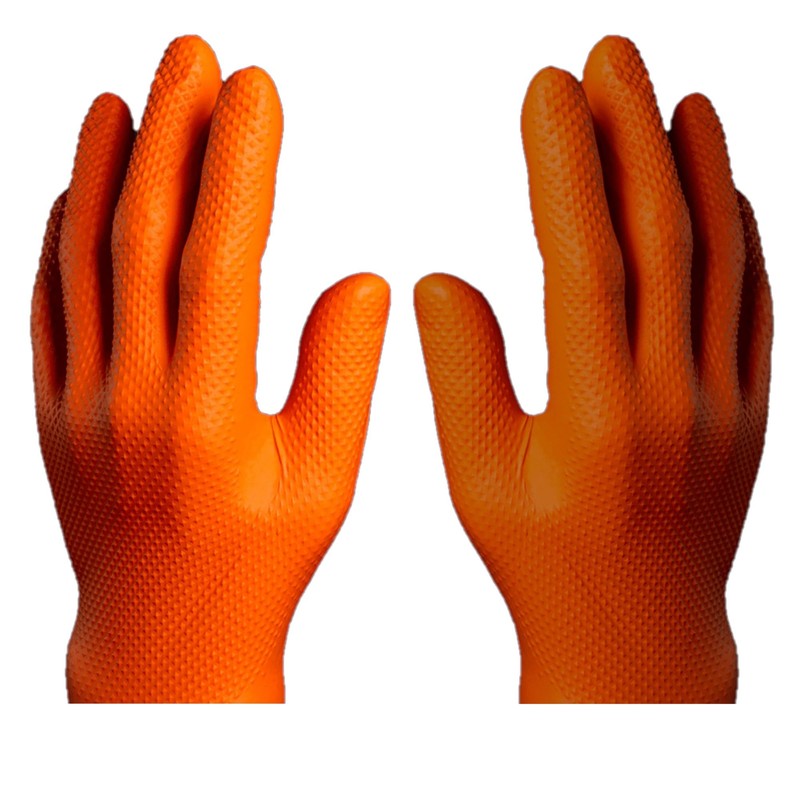 Heavy Duty Super Strong Orange Grip Nitrile Gloves PF 8