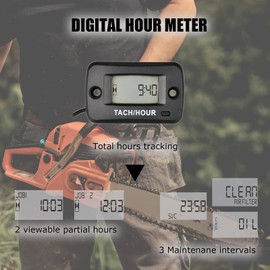 HonorMeet Digital Tach/Hour Meter Gauge with Maintenance Reminder,Real-time RPM & Max RPM Display,Water Resistance Design for Lawn Mower Generator Motorbike Marine.