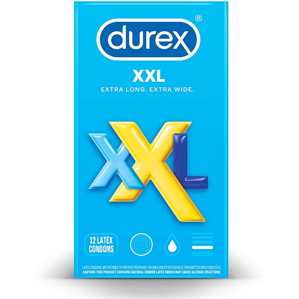 Durex XXL Extra Long and Extra Wide Condoms, Natural Rubber Latex Condoms for Men, 12 Count