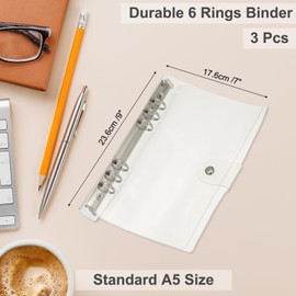 PATIKIL A5 Binder Cover, 3 Pcs 6 Round Ring Binder Protector PVC Paper Binder Shell for Meeting Notebook Folder, Transparent