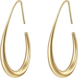 Tyluzem 14k Gold Plated Hypoallergenic Oval Earrings for Women Lightweight Chunky Open Hoops Teardrop Earrings Trendy Gold Jewelry