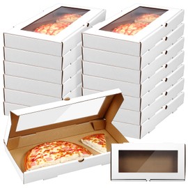 Tioncy 24 Pcs Pizza Boxes 14 x 7 x 1.5 Inch Corrugated Pizza Box Rectangular Take out Baking Containers with Clear Window Lid Pull Ring Lock for Flatbread Pastry Bakery Charcuterie(White)