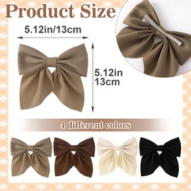 Incinkod 4 Pcs Hair Bows for Women, Short Tail Bow Hair Clips, Cute Silky Satin Womens Hair Bows, Bow Clips for Women (Black, White, Dark Brown, Light Brown)