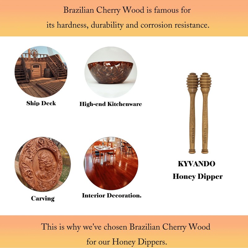 KYVANDO Brazilian Cherry Wood Honey Dipper - Durable & Warp-Resistant,
