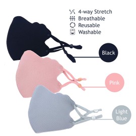 3D Kids Face Mask Set of 3 Colors (Black + Light Blue + Pink) Reusable Washable with Adjustable Earloop by TK FASHION MASK