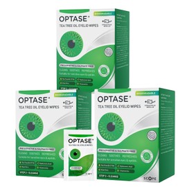 Optase Optase Tea Tree Oil Eyelid Cleansing Wipes - Daily Hygiene & Relief from Blepharitis, Tired and Dry Eyes - 3x20 Pack