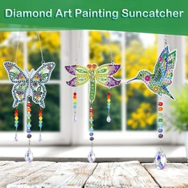 Frundoo Diamond Painting Pendant Wind Chime Gift Girls 5 6 7 8 9 10 11 12 Years DIY 5D Diamond Painting Wind Chime Sun Catcher Craft Set Children Diamond Painting Butterfly for Home Decor