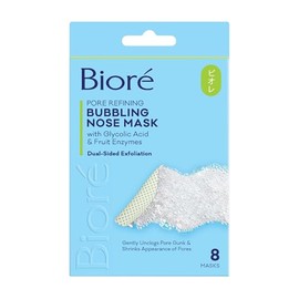 Bioré Mascarilla de nariz burbujeante para refinar poros, ácido glicólico y ácido hialurónico exfoliante para cara, mascarilla limpiadora de poros, 8 