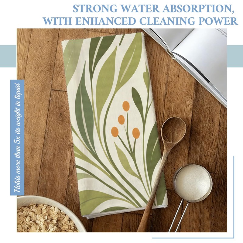 Flowers and Plants Pattern Kitchen Towels Set of 2, with