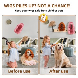 MEEMENG Wig holder for Multiple Wigs, 6 PCS Sturdy Wall - Mounted Hanging Rack for Wigs, Wig Hanger Solution for Drying, Styling & Display, Preserves Shape