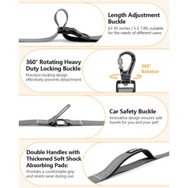 WANFIRE Hands Free Dog Leash, Crossbody Dog Leash, 5.3-7.8Ft Handheld Dog Leash with Car Seatbelt and Double-Sided Reflective,Walking, Jogging,Hiking, Travel (Grey)