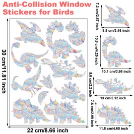 WADY Anti-Collision Window Stickers for Birds, 4 Sheets Window Decals for Bird Strikes Prevention Stickers Rainbow Alert Decals Clings to Prevent Bird Strikes Prism for Suncatcher Sticker(Dinosaur)