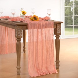 DeZerlor Coral Pink Cheesecloth Table Runner 4 Pack Spring Boho Sheer Cheese Cloth Table Runners Gauze 120 Inches Long Warm Pink Easter Table Decorations for Wedding Bridal Baby Shower Tea Party Decor