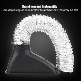 Qiilu Turbo Air Intake Pipe, Carbon Fiber Universal Car Turbo Inlet Pipe Embudo de aire ABS FlexibleTurbo Inlet Pipe Kit para la mayoría de los vehículos, Negro + Plata