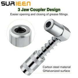SURIEEN 90 Degree Grease Coupler Adapter with Sleeves, 3 Jaw Angle Grease Fitting Tool, 90 Degree Grease Gun Coupler Snaps onto Grease Fittings in Tight Spaces for Auto, Farm, Truck - 4 Pieces