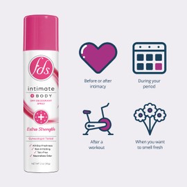 FDS Intimate Deodorant Spray, Extra Strength, 2 oz (Pack of 3) Feminine Spray for All Day Freshness & Odor Protection; pH-balanced, Talc-Free, Gynecologist Tested