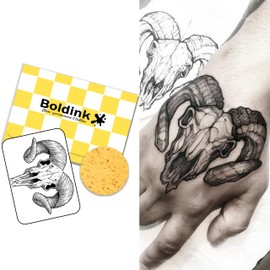 Boldink 2 Pcs Semi Permanent Juagua Tattoos 2 Weeks Long Lasting Waterproof Tattoo Stickers for Men Women Men Women Skull Bone Goat