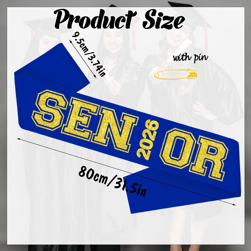 TxscOxwP1 Royal Blue Senior 2026 Sash with Gold Glitter Printing