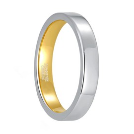 Cloyo 4mm Gold and Silver Tungsten Ring for Women Men's Two-Tone Wedding Engagement Bands Flat Edge Size V 1/2