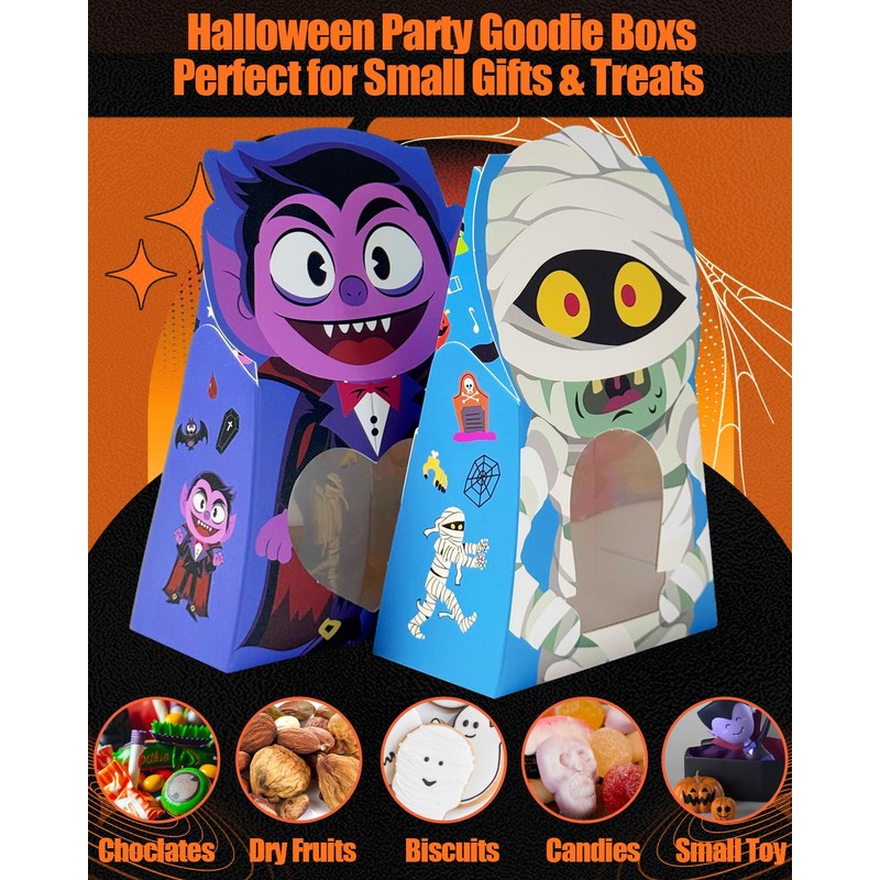 qiqee Halloween Candy Boxes with Window 36packs 4x6.5x2 Inch Bakery