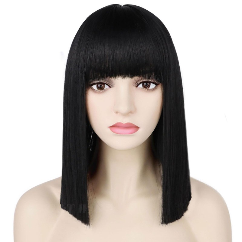 G&T Wig Black Bob Wig with Bangs 14inch Straight Bob