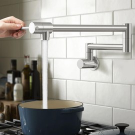 KES Pot Filler Faucet with Heat-Resistant Cartridge, 25.6" Over Stove Pot Filler Brushed Nickel, Kitchen Wall Mount Faucet with 360° Swing Arm, Stainless Steel, NSF Certified, KN926S24LFF18-BS