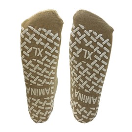 AMiNA Non Slip Grip Socks for Adults 3 Pairs, Beige Size XL – Hospital Socks with Grips for Men & Women, Soft, Breathable, Anti-Skid Safety for Recovery, Elderly, Nursing Homes & Daily Comfort