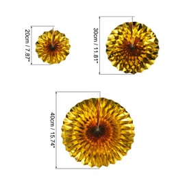 sourcing map Hanging Paper Fans Party Set 6Pcs Round Pattern Hanging Paper Fans Decoration for Home Shop Wall Birthday Wedding Graduation Events(Gold)