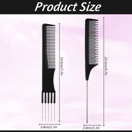 3 Packs Hair Combs Set, Teasing Comb with Metal Pick Combs and Fine Tooth Rat Tail Parting Combs Salon Teasing Back Combs with Stainless Steel Lift for Women Hair Styling