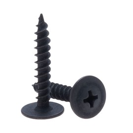 4.2 mm x 65 mm Self Tapping Screw with Waffle Head, Black Pan Head Carbon Steel Screws, Fine Thread Phillips Drive, Pozi Flange Head for Sheet Metal, Plasterboard and Wood (Pack of 25)