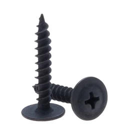 4.2 mm x 65 mm Self Tapping Screw with Waffle Head, Black Pan Head Carbon Steel Screws, Fine Thread Phillips Drive, Pozi Flange Head for Sheet Metal, Plasterboard and Wood (Pack of 25)