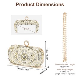 DTGN Evening Bags Clutch Purses for Women Formal, Beaded Clutch Rhinestone Handbags Shoulder Bag with Chain Sparkly for Wedding Bride Guest Party Gold