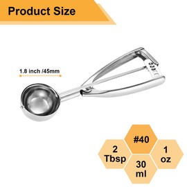 Fayomir Medium Cookie Scoop, 2 Tablespoon Cookie Scoop for Baking, Size #40 Cookie Dough Scoop, Selected 18/8 Stainless Steel for Making Cookie, Cupcake, Muffin, Ice Cream, Meatball