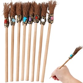 Leikurvo Pack of 7 Colourful Crystal Pencils, Witch Broom Pencils, Natural Wooden Pencils, Multifunctional Pencil for Magic Theme Parties, Gifts Decoration, Theme Party Decoration