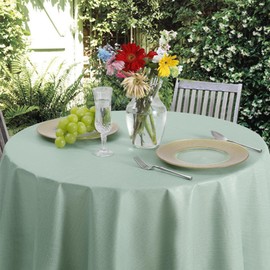 Romanstile Vinly Round Oilcloth Tablecloth 140 cm Green with Hem Linen Look Outdoor Tablecloth Weatherproof Waterproof Wipe Clean Garden Tablecloth PVC Table Cloth for Outdoors, Balcony, Coffee Table