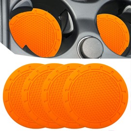 Car Cup Holder Coaster, 4 Pack 2.75 Inch Diameter PVC Non-Slip Universal Insert Coaster, Durable, Suitable for Most Car Interior, Car Accessory for Women Men Orange