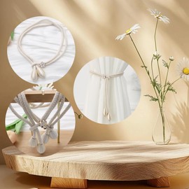 DWUENT 8 Pack Hand-Woven Curtain Tie Backs, 48cm Anti-Pilling White Cotton & Polyester Blend with Metal Accents, Tasseled Curtain Ties Slip-Resistant Knot Design (3.5cm Pendants, Beige)