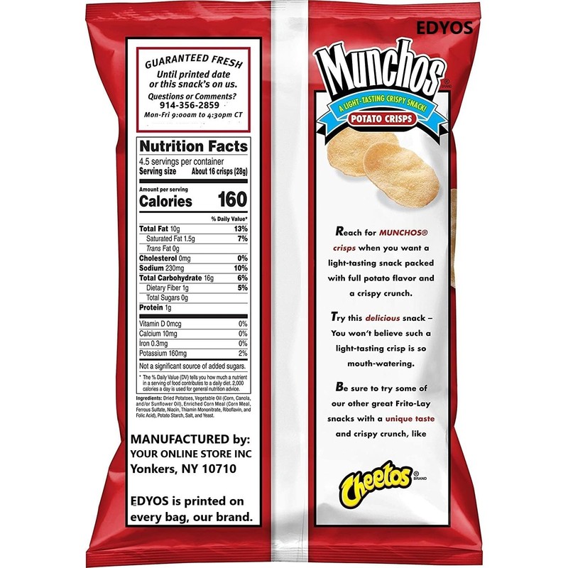 EDYOS Regular Potato Crisps, 4.25 Oz. Bags (Pack of 2)