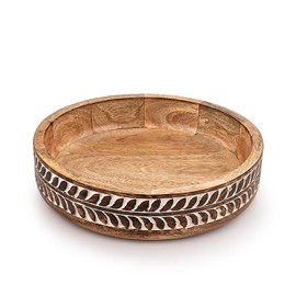 Kimona Decorative Bowl Mango Wood Decorative Bowl for Key, Fruit, Dough, Home Entryway Table Decor, Entry Table, Coffee Table Home and Kitchen Decor, Coastal Farmhouse Décor(10" X 10" X 2.5'')