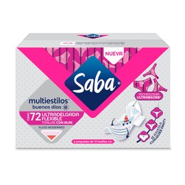 Saba Multiestilos Toalla Femenina Ultradelgada, 72 pzas