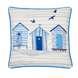 Fusion - Blue Nautical Outdoor Cushion (43 x 43cm) - Filling Included - Reversible Design - Piped Edge - Seaside/Sailing Boats/Beach Huts Cushion - Garden Cushion with Cover Included/Cushion Insert