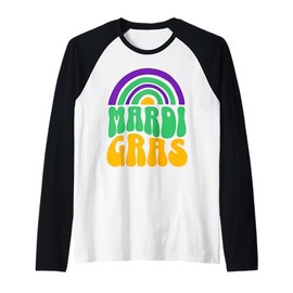 Mardi Gras Carnival Beads New Orleans French Festival Parade Raglan Baseball Tee