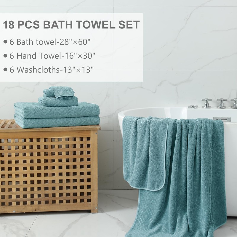 Smuge 18-Piece Bath Towel Set, Include 6 Bath Towel Sheets,