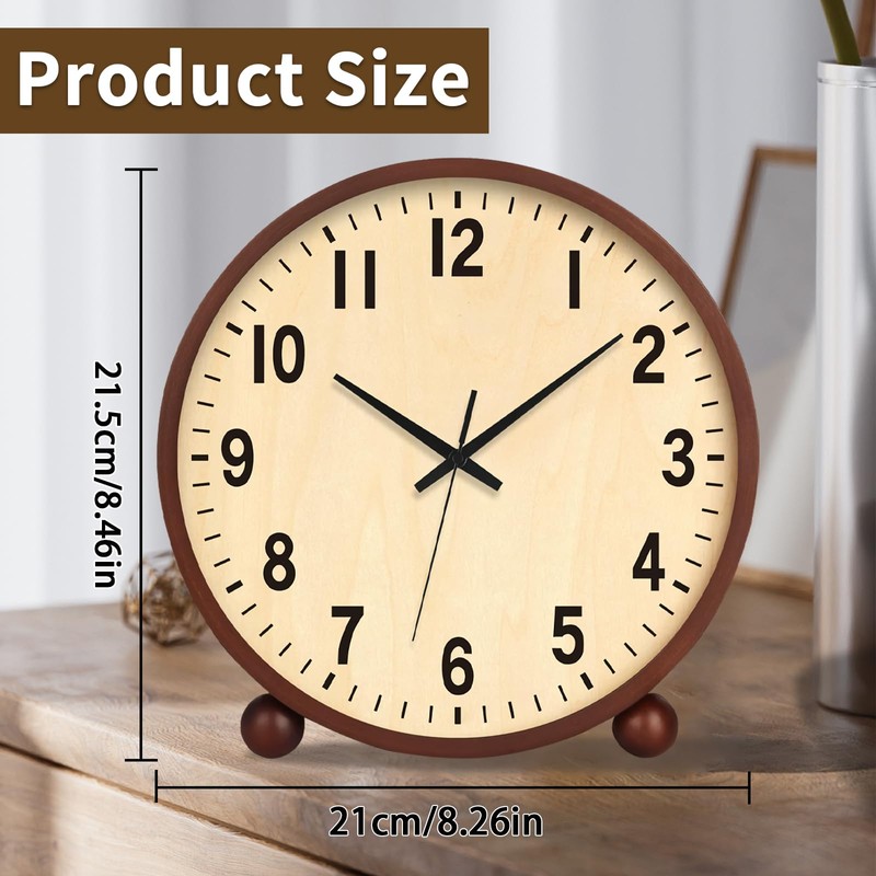 Maxspace Wooden Table Clock,8in Silent Non-Ticking Desk Clock,Battery Operated Desktop