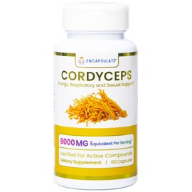 ENCAPSULATE Cordyceps Capsules 8:1 Extract – Premium Organic Fruiting Body 8:1 Mushroom Extract – Adaptogen Mushroom Supplement for Performance, Energy, Stamina & Immune Support – 60 Vegan Capsules