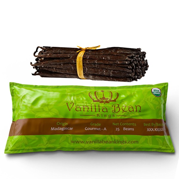 25 Organic Madagascar Vanilla Beans. Whole Grade A Vanilla Pods for Vanilla Extract and Baking